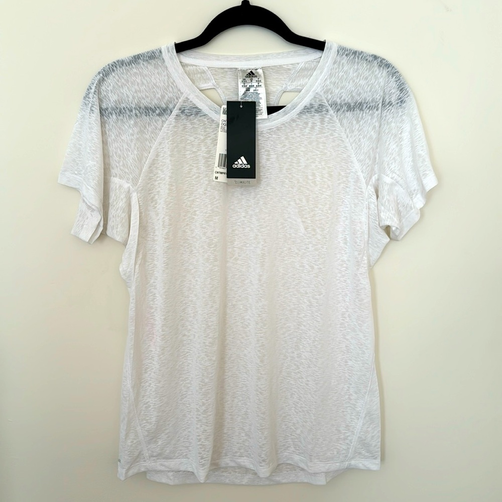 NEW Adidas Sheer Short Sleeve Cutout Top sz Medium
